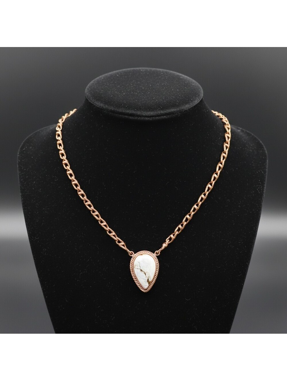 White Buffalo Teardrop Pendant on Copper Chain - 16" Necklace